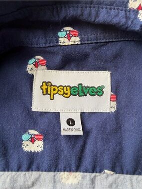 Tipsy Elves Patriotic Button Up 4th of July shirt with eagles in flag glasses